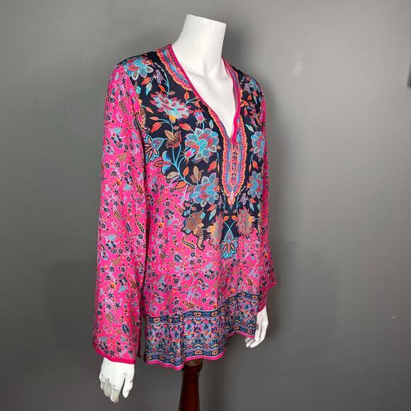 Tolani Feathers top Medium pink scarf print boho‎ maximalist India - Picture 2 of 9